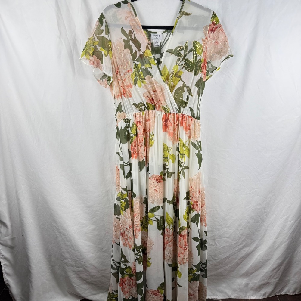 Alexa B Nites Sheer Floral Maxi Dress Size 12 Romantic Garden Party Formal Light